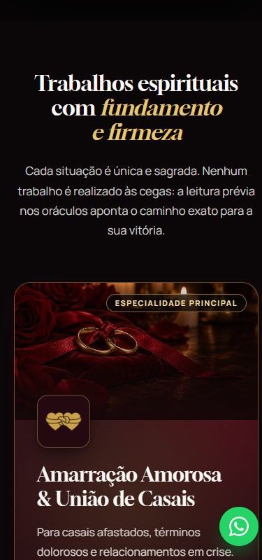 Página de serviços espirituais criada pela VISE