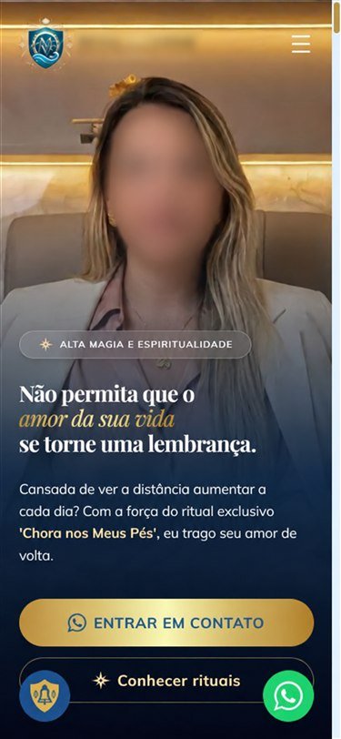 Captura do site Milena Médium com rosto desfocado